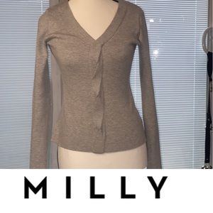 Milly | Ribbed long sleeve V neck sweater with French Twist | size P